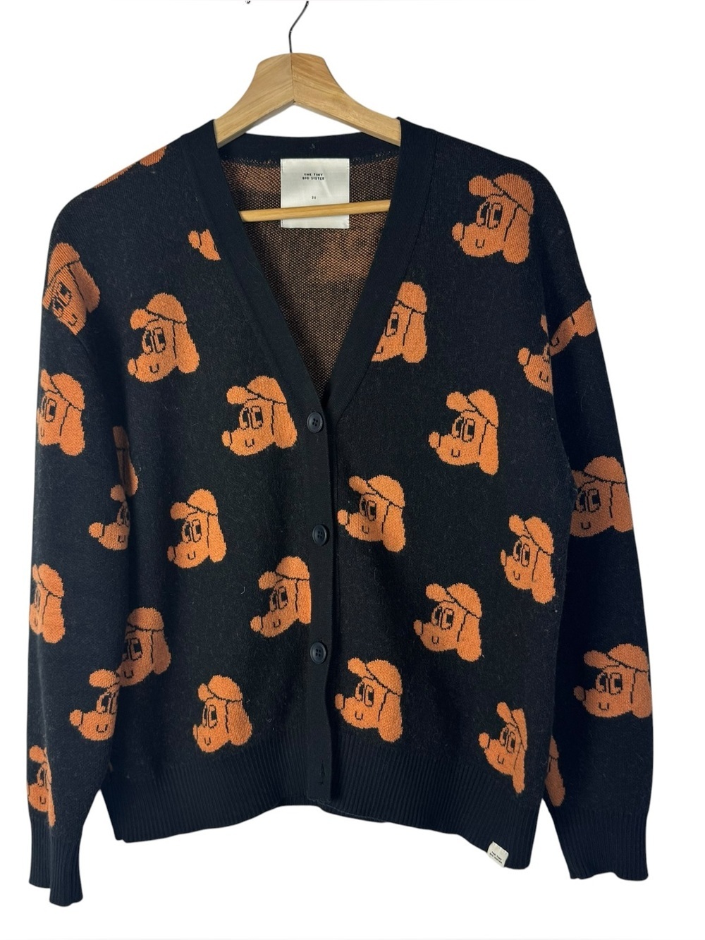 TINYCOTTONS The Tiny Big Sister Black & Orange Dog Print Cardigan Sweater S/36
